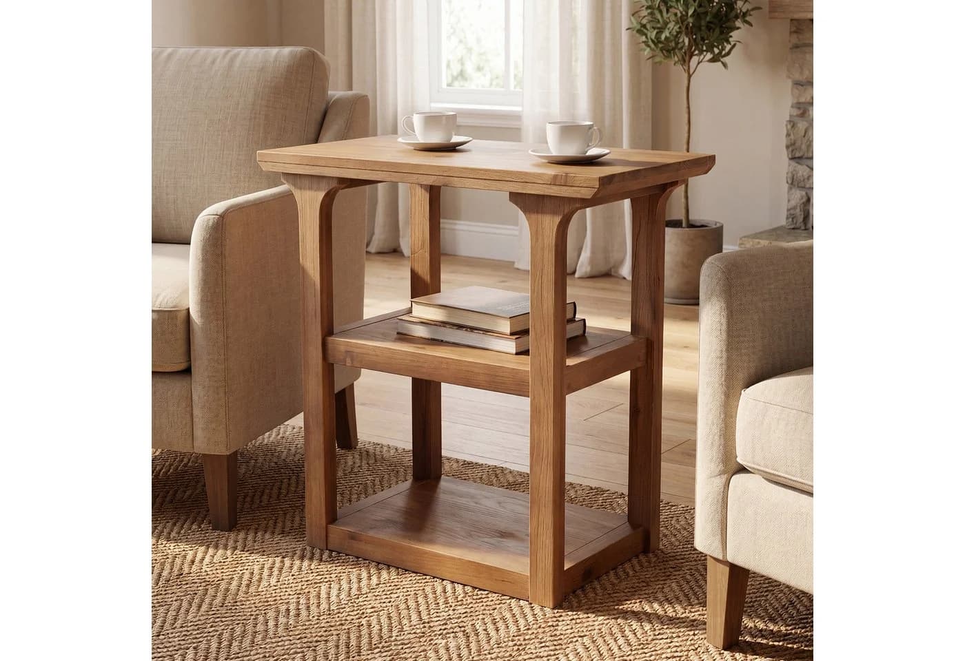 Tribesigns Beistelltisch 60CM 3-stöckig Braun Massivholz - Bild 3