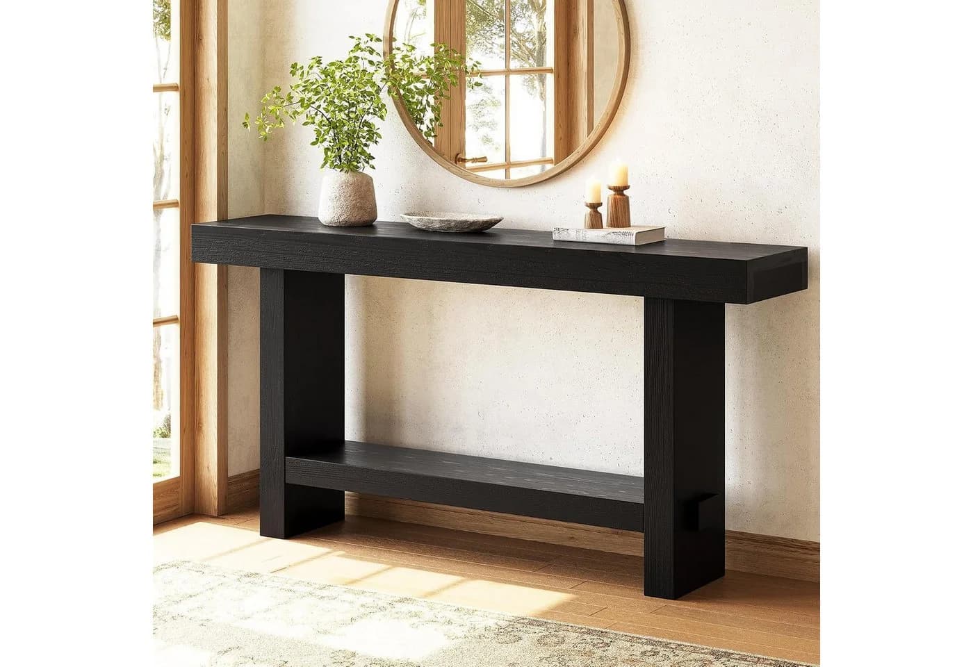 Tribesigns Konsolentisch 160 cm Massivholz Landhausstil Schwarz - Bild 2