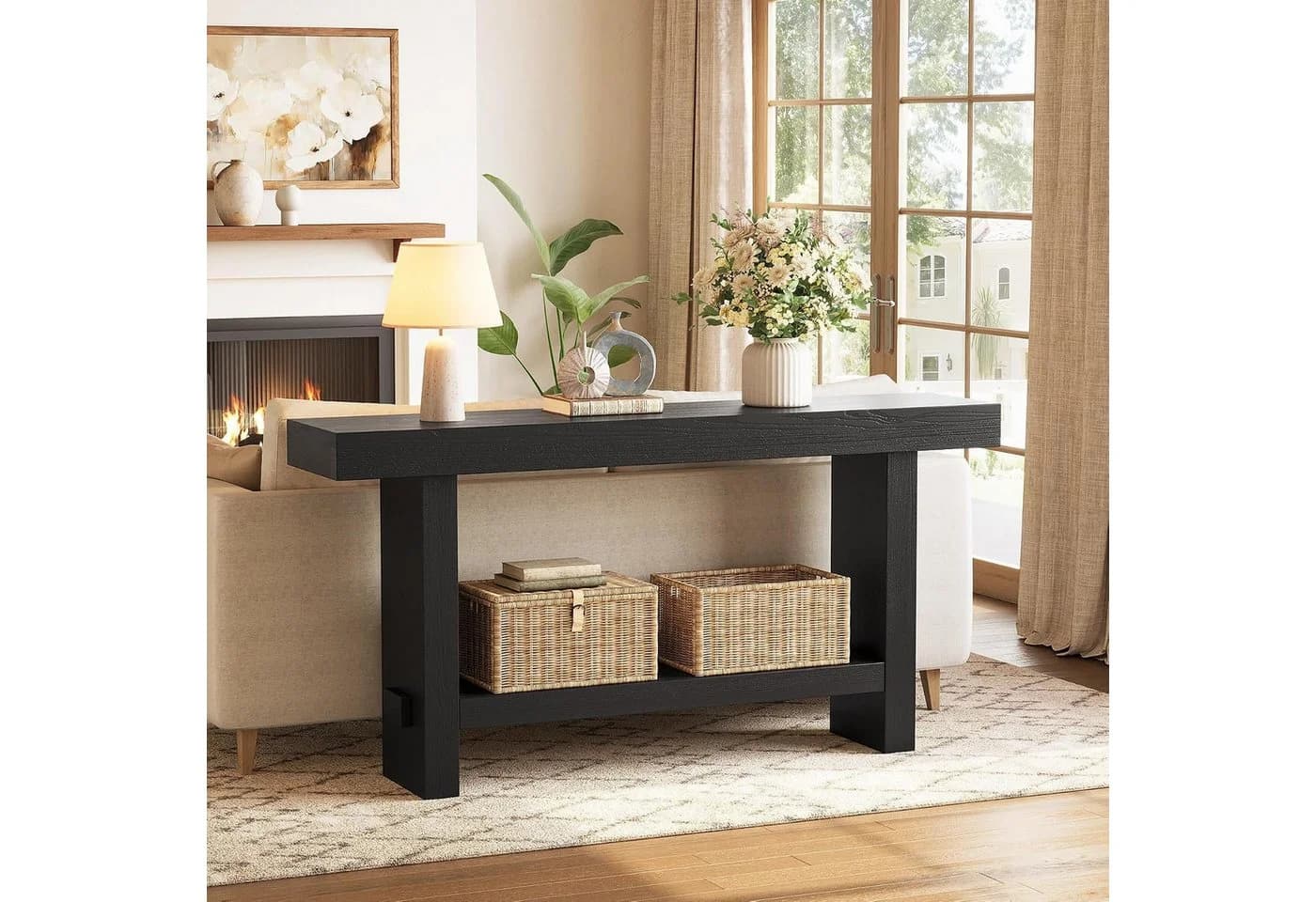 Tribesigns Konsolentisch 160 cm Massivholz Landhausstil Schwarz - Bild 3