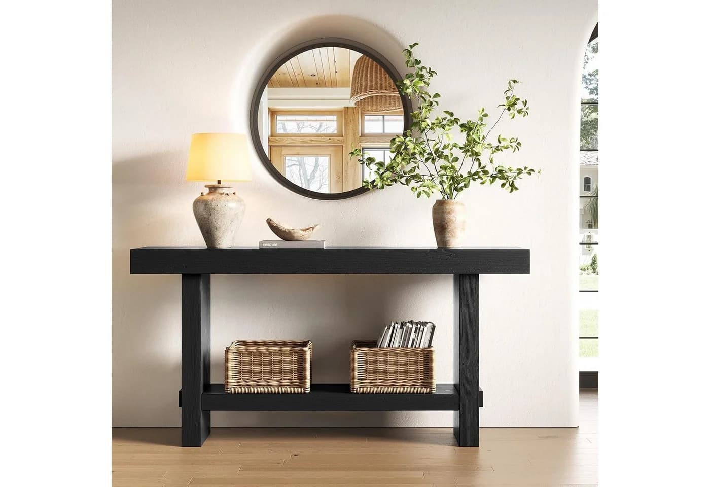 Tribesigns Konsolentisch 160 cm Massivholz Landhausstil Schwarz - Bild 4