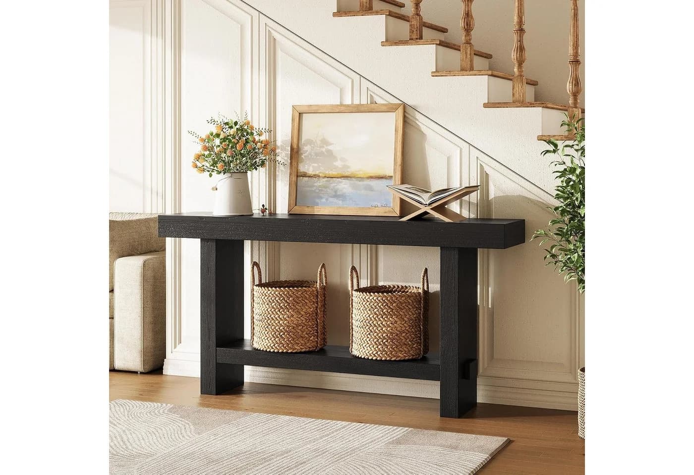 Tribesigns Konsolentisch 160 cm Massivholz Landhausstil Schwarz - Bild 5