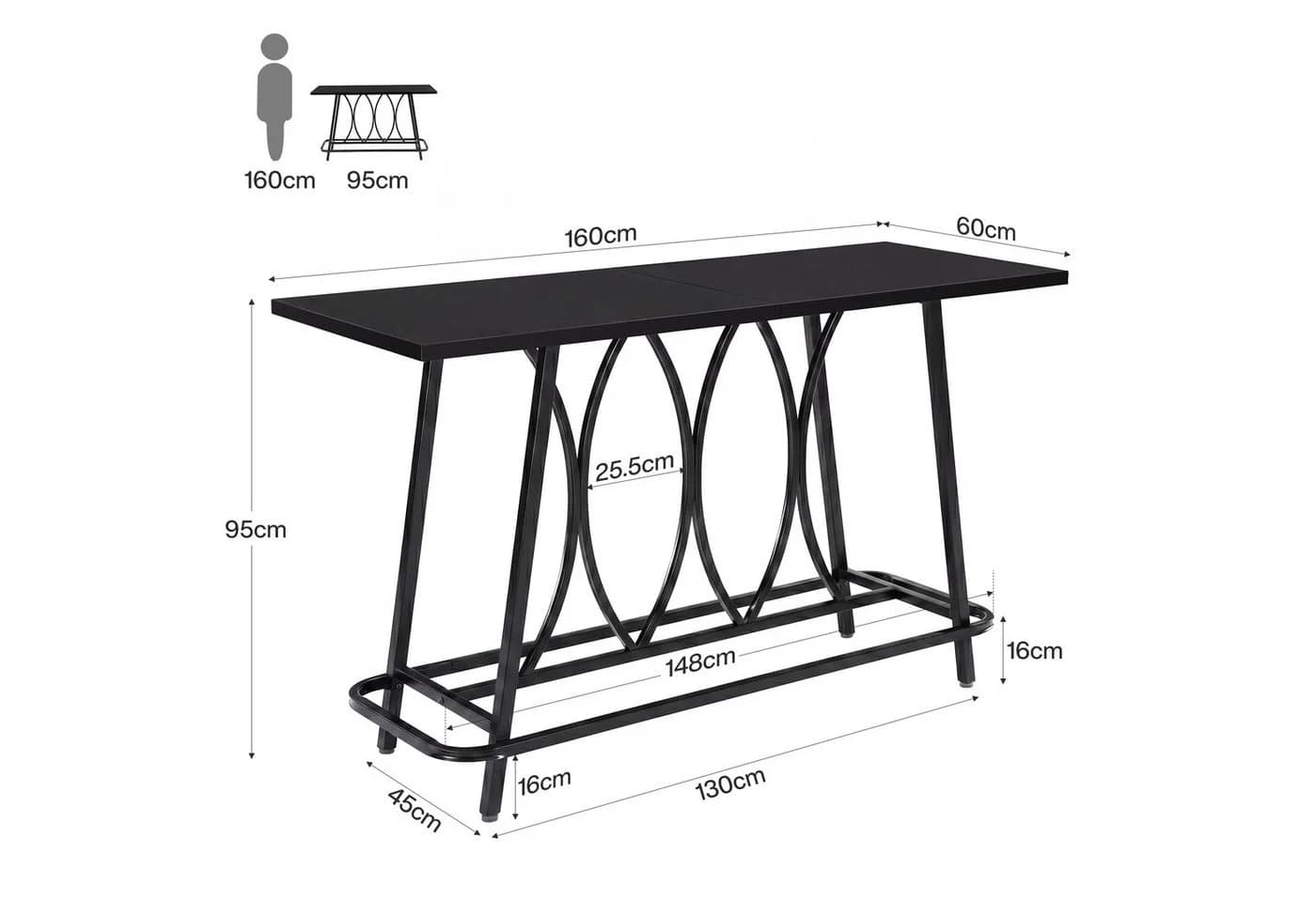 Tribesigns Bartisch 160 cm Schwarz Industrieller Esstisch