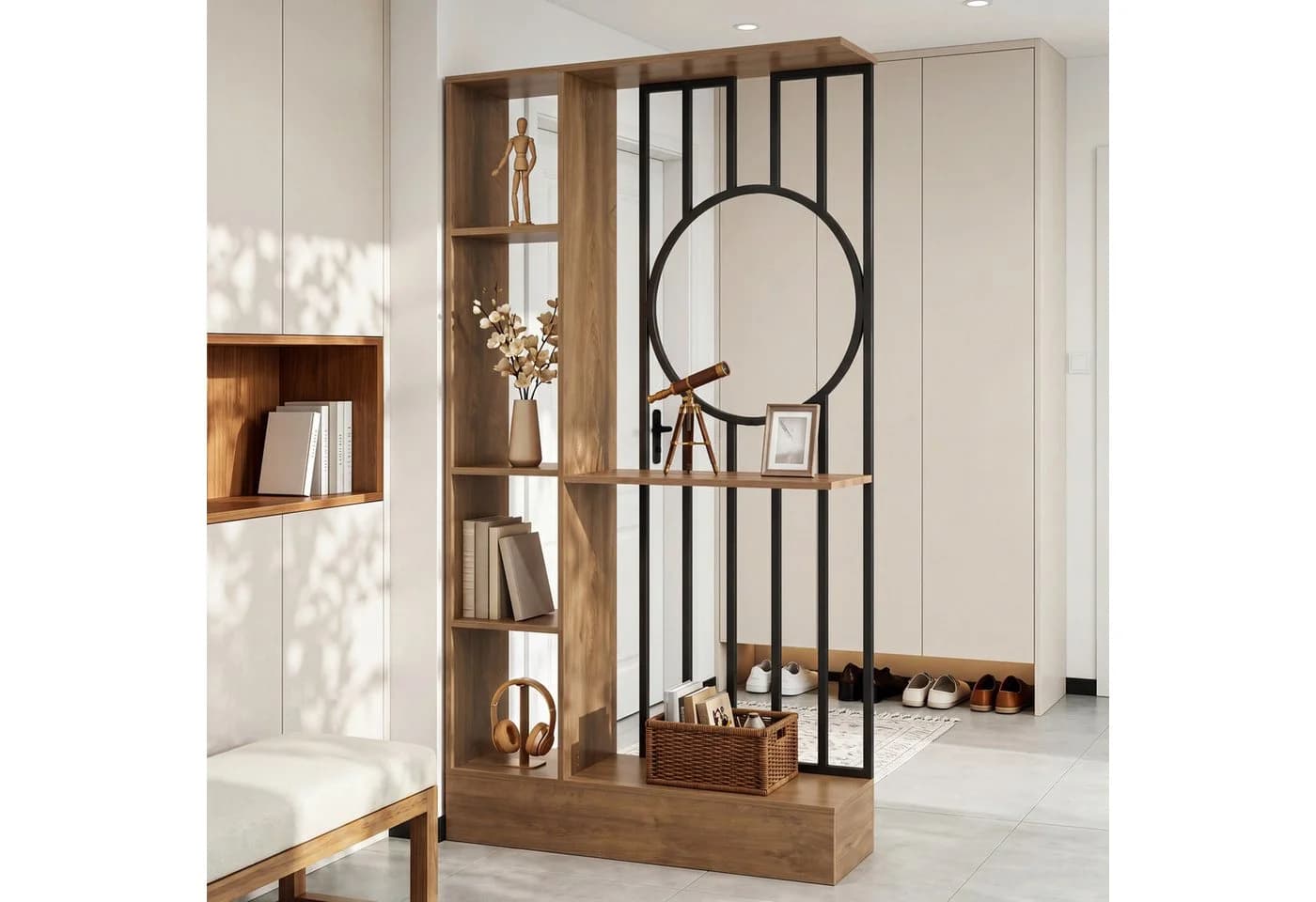 Tribesigns Raumteiler mit Regalen 180 cm Hellbraun Modern