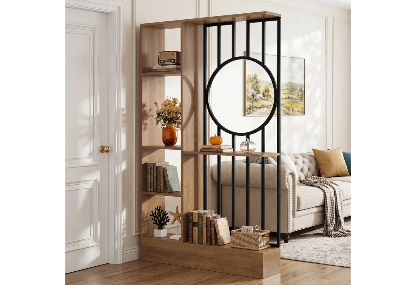 Tribesigns Raumteiler mit Regalen 180 cm Hellbraun Modern - Bild 2