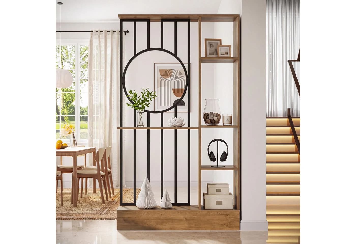Tribesigns Raumteiler mit Regalen 180 cm Hellbraun Modern - Bild 5