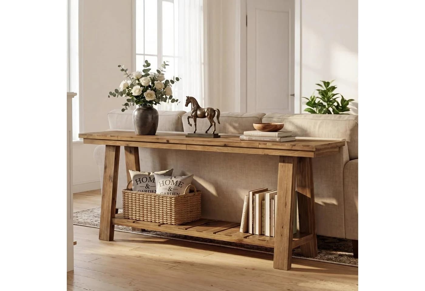 Tribesigns Konsolentisch 200 cm Massivholz Landhausstil Braun - Bild 2