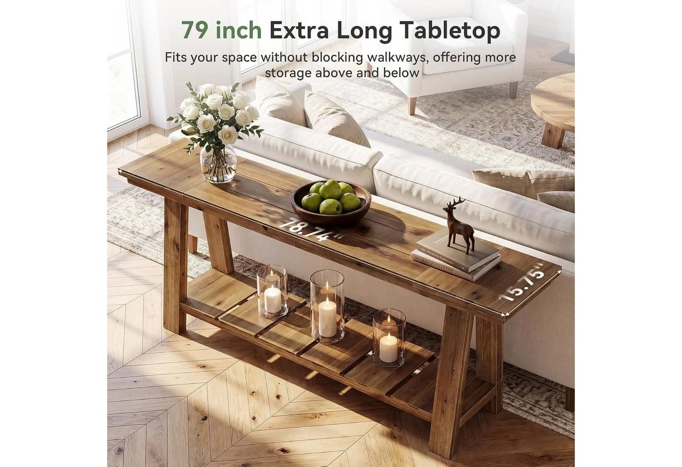 Tribesigns Konsolentisch 200 cm Massivholz Landhausstil Braun - Bild 4