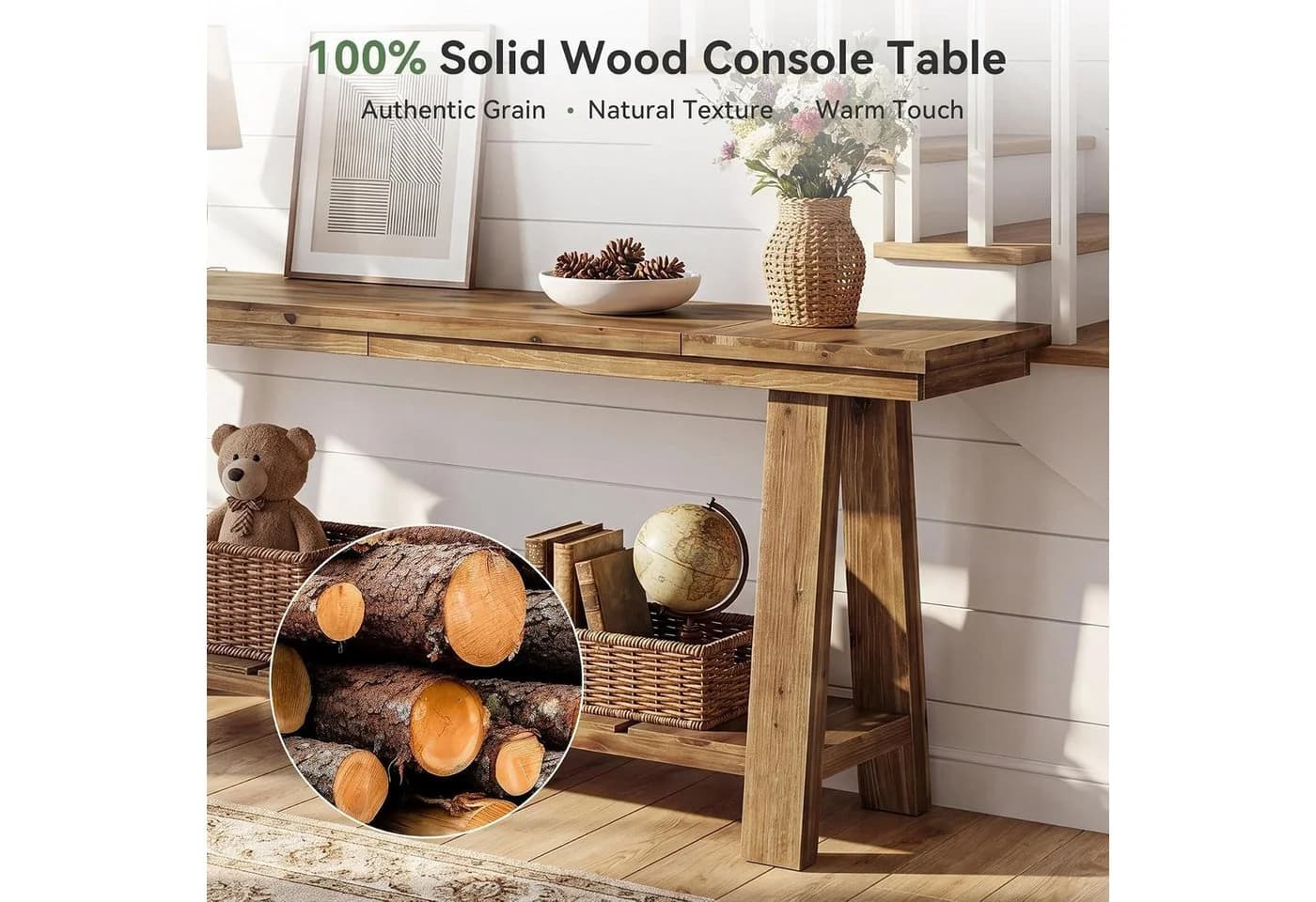 Tribesigns Konsolentisch 200 cm Massivholz Landhausstil Braun - Bild 5