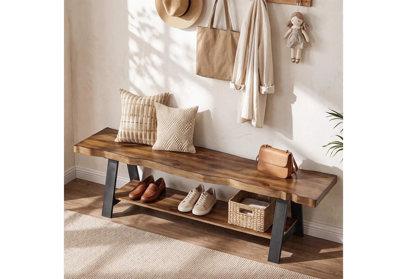 Tribesigns Schuhbank 140 cm Massivholz mit Ablage - Bild 2