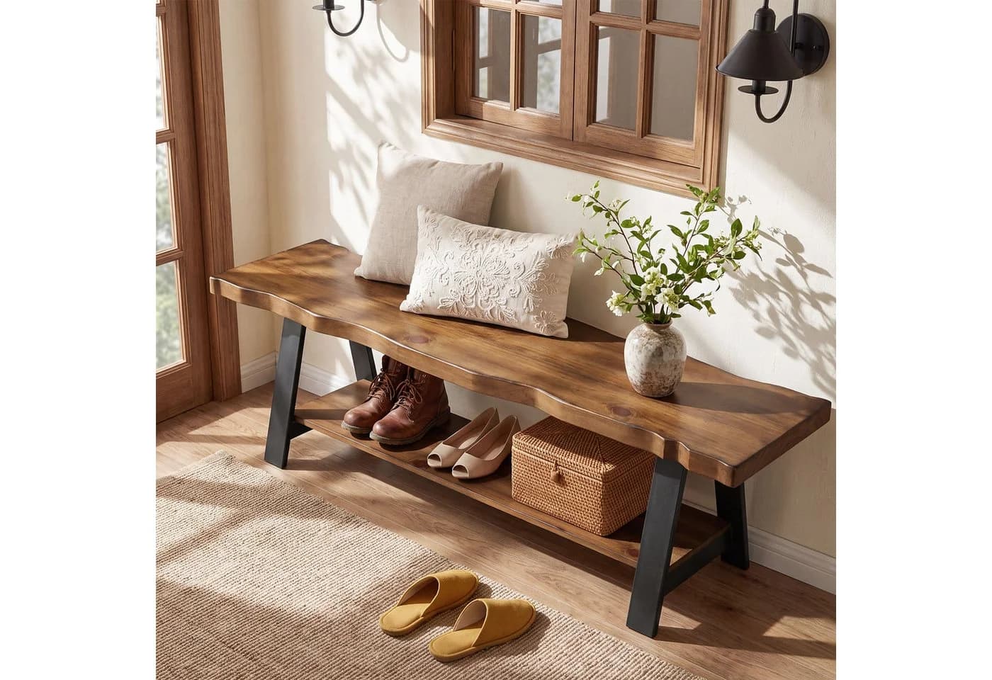 Tribesigns Schuhbank 140 cm Massivholz mit Ablage - Bild 4