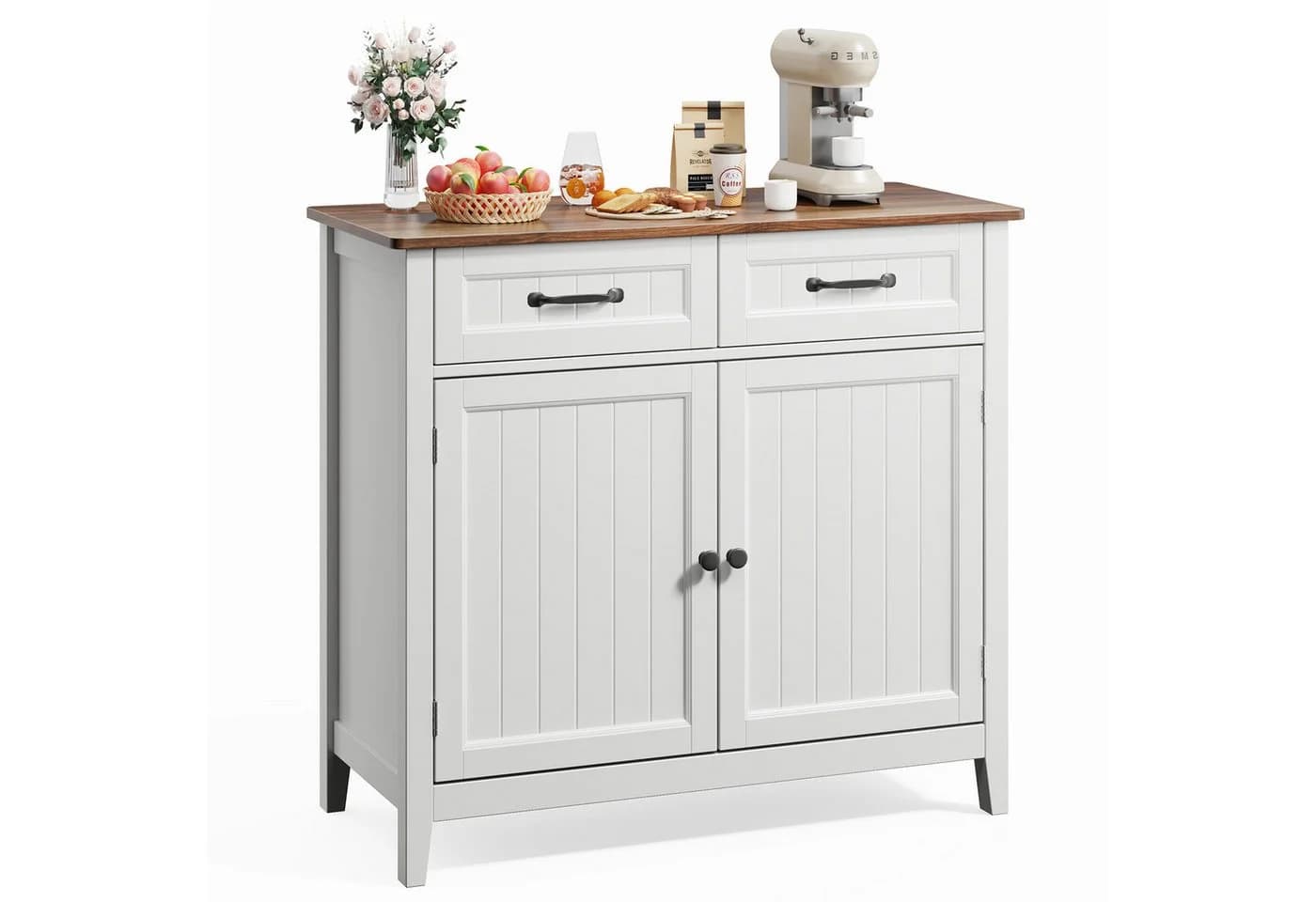 Bealife Sideboard Küchenschrank mit Arbeitsplatten, 2 Schubladen 2 Türen, Braun/Grau - Bild 5