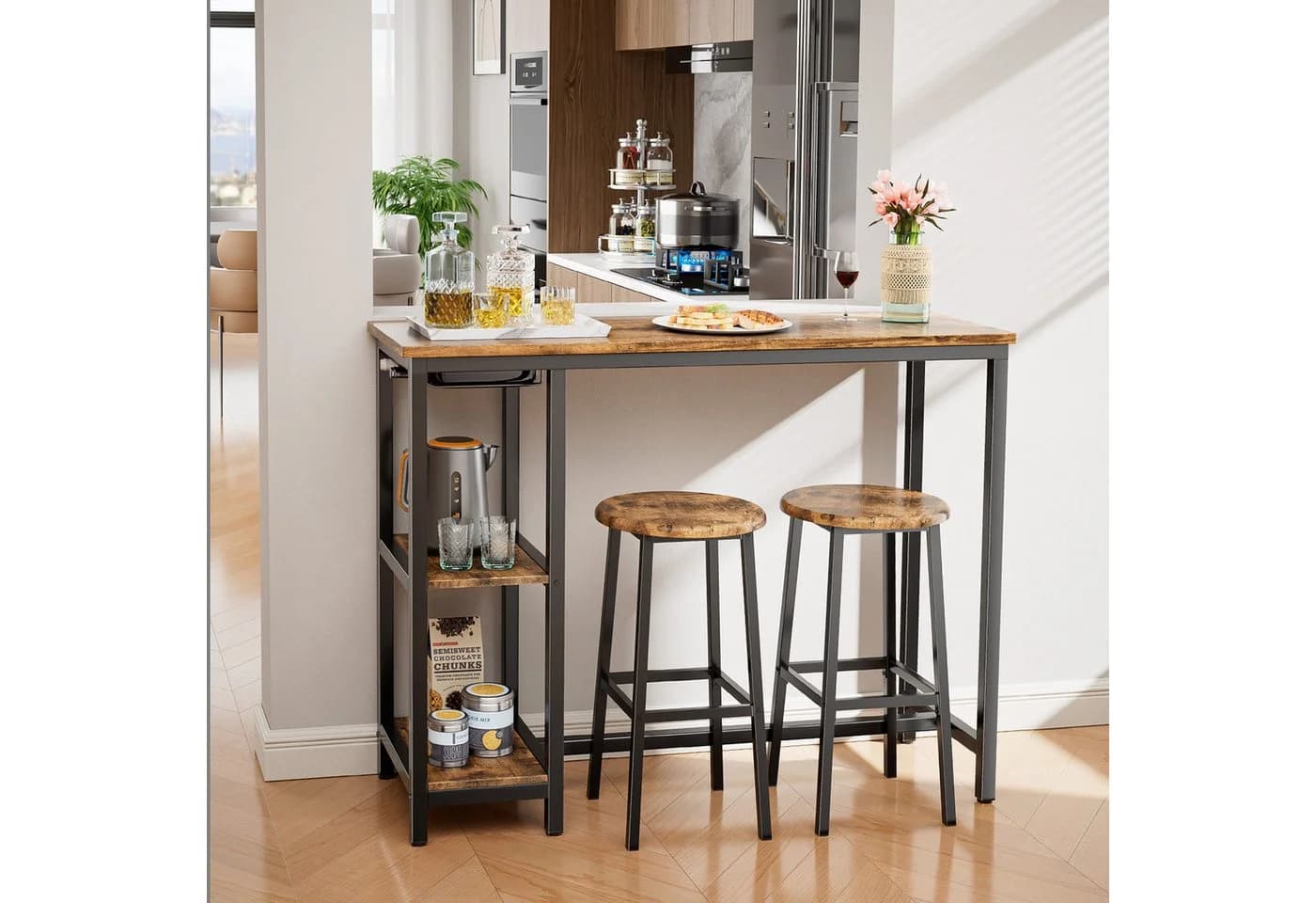 Bealife Bartisch Set 3-tlg. Stehtisch mit 2 Barhockern Braun - Bild 3