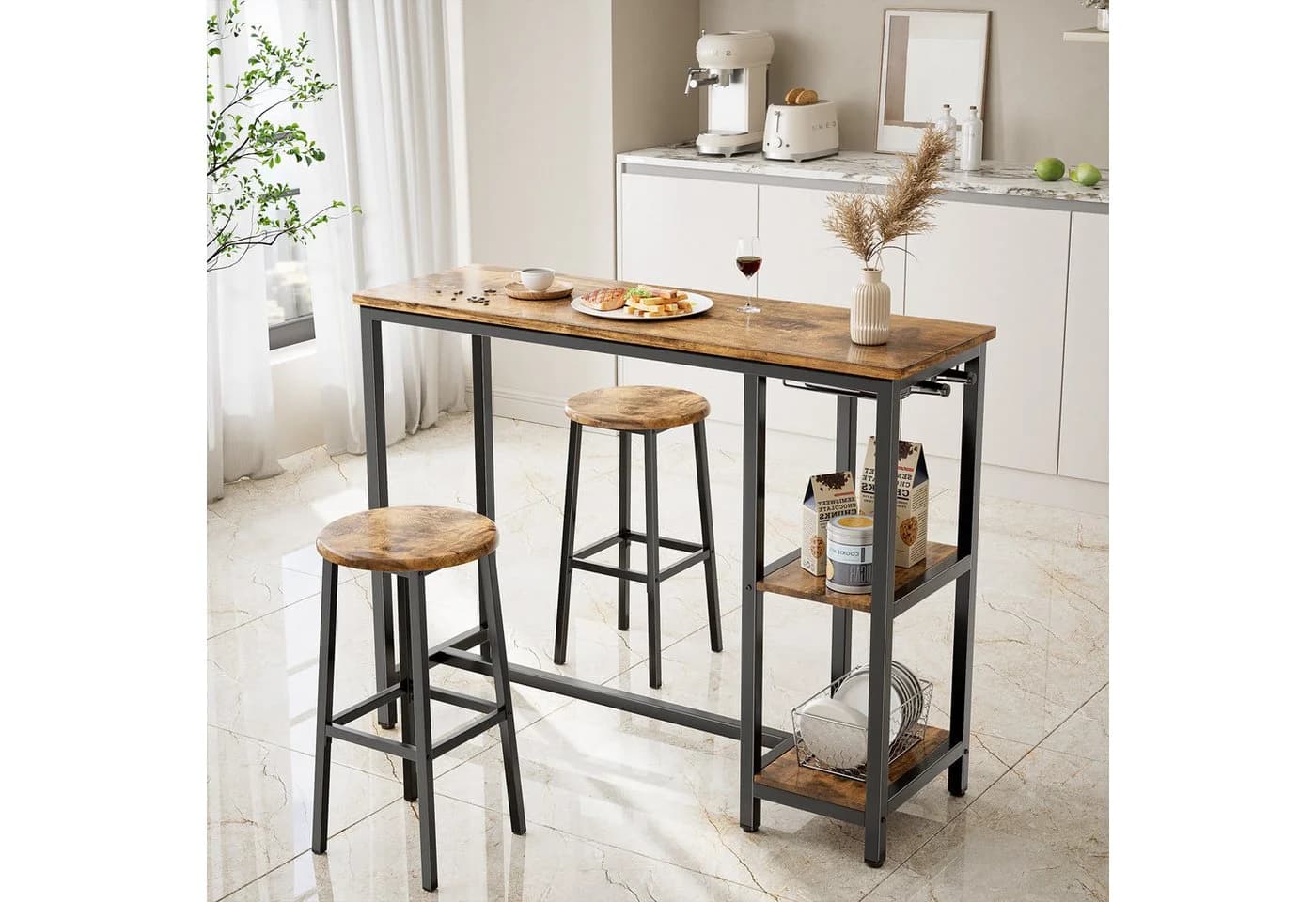 Bealife Bartisch Set 3-tlg. Stehtisch mit 2 Barhockern Braun - Bild 5