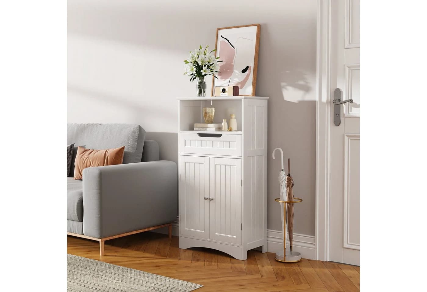 Bealife Badkommode, Kommode fürs Bad Sideboard, mit 2 Schubladen 2 Türen, Weiß - Bild 4