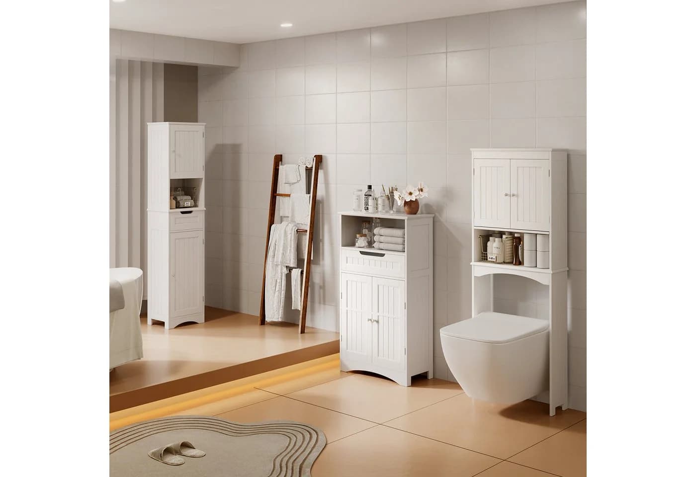 Bealife Badkommode, Kommode fürs Bad Sideboard, mit 2 Schubladen 2 Türen, Weiß - Bild 5