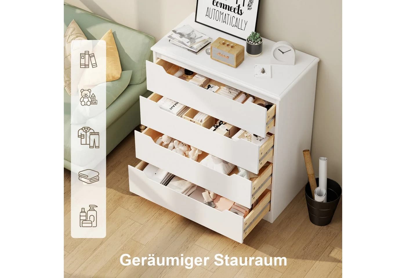 Bealife Kommode Weiß MDF mit Schubladen - Bild 4