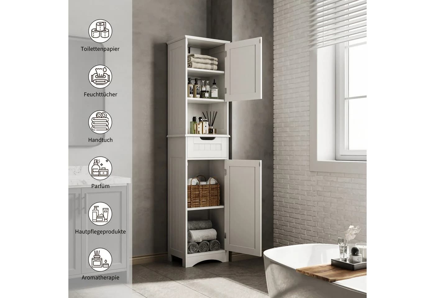 Bealife Hochschrank 170 cm Badezimmerschrank Weiß - Bild 3