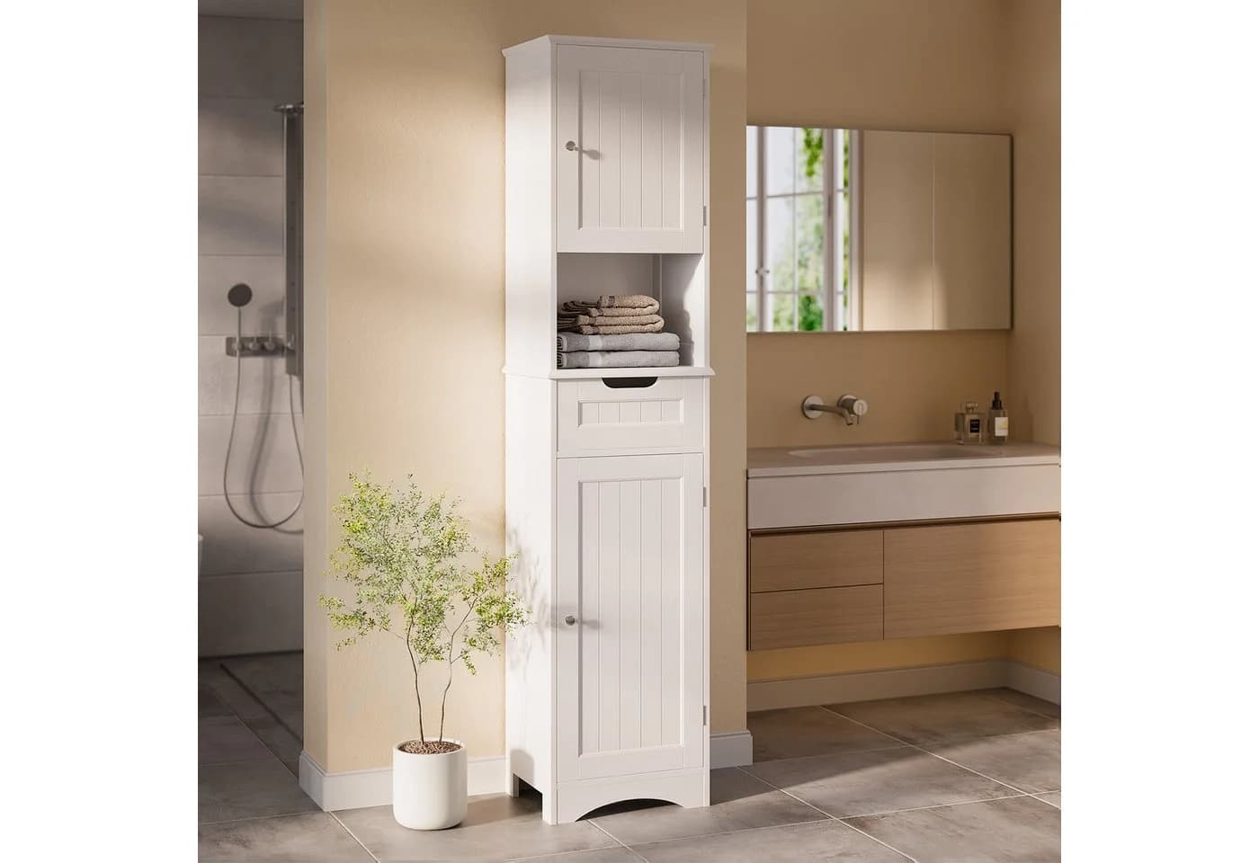 Bealife Hochschrank 170 cm Badezimmerschrank Weiß - Bild 4
