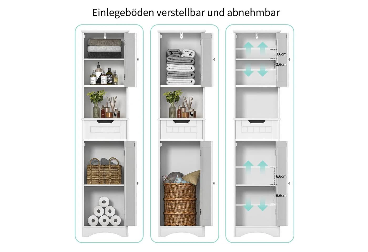 Bealife Hochschrank 170 cm Badezimmerschrank Weiß - Bild 5
