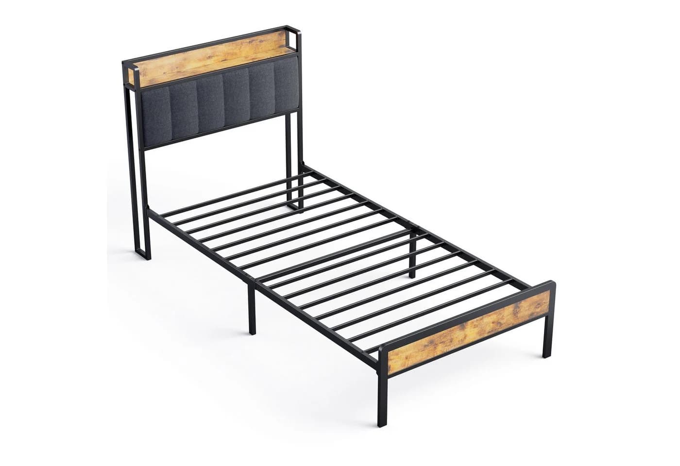 Bealife Polsterbett Einzelbett Bettgestell mit Kopfteil Grau Metall