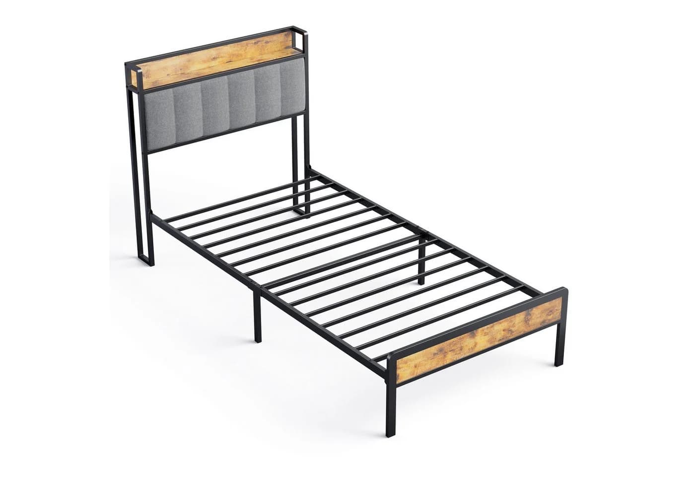 Bealife Polsterbett Einzelbett mit Kopfteil Grau Metall