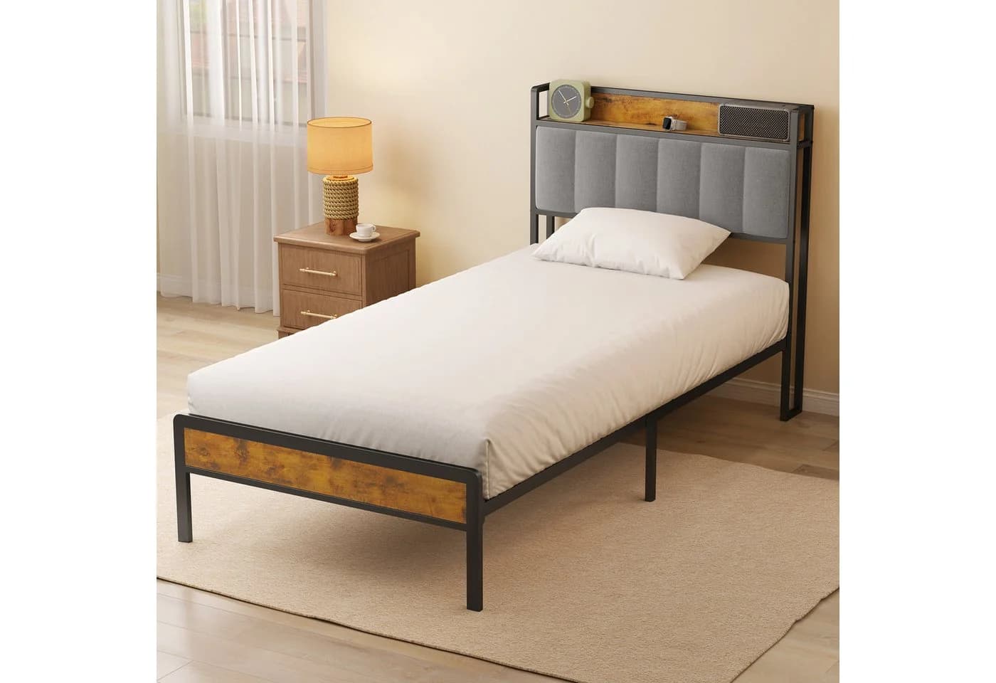 Bealife Polsterbett Einzelbett mit Kopfteil Grau Metall - Bild 4
