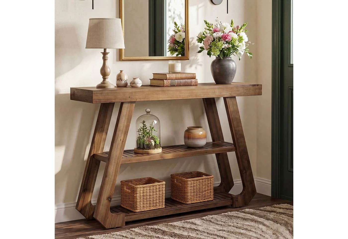 Tribesigns Konsolentisch 105 cm Massivholz Landhausstil Braun - Bild 2