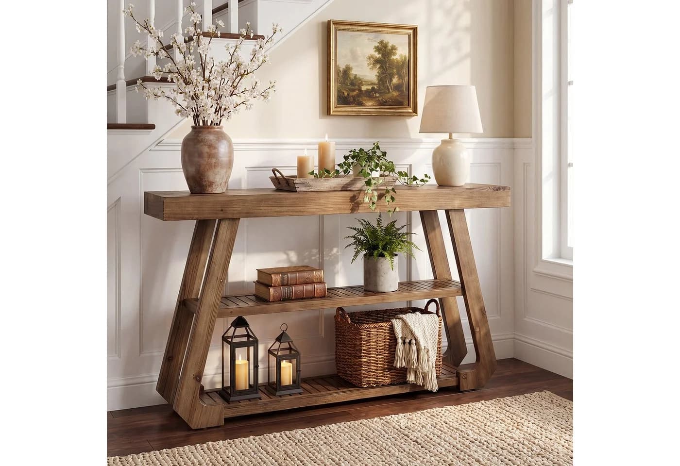 Tribesigns Konsolentisch 105 cm Massivholz Landhausstil Braun - Bild 3