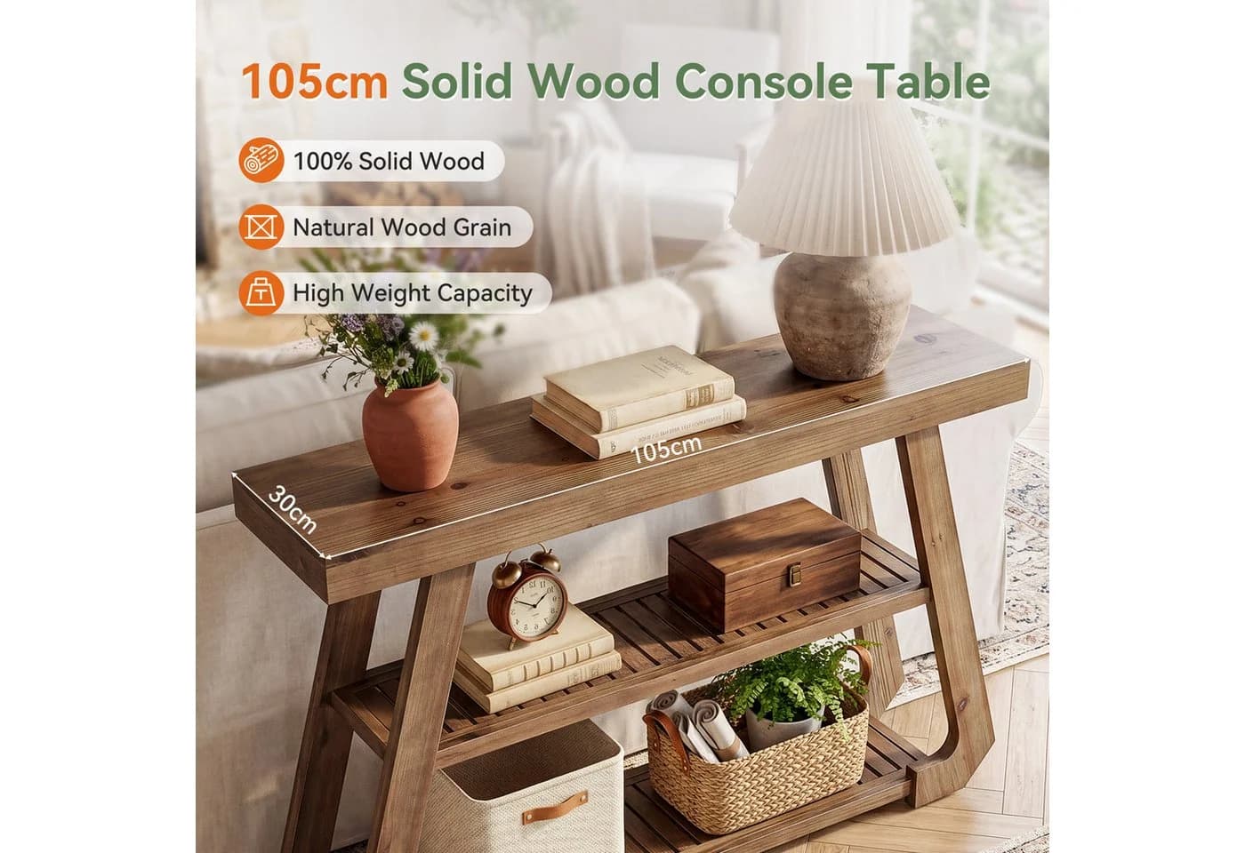 Tribesigns Konsolentisch 105 cm Massivholz Landhausstil Braun - Bild 4