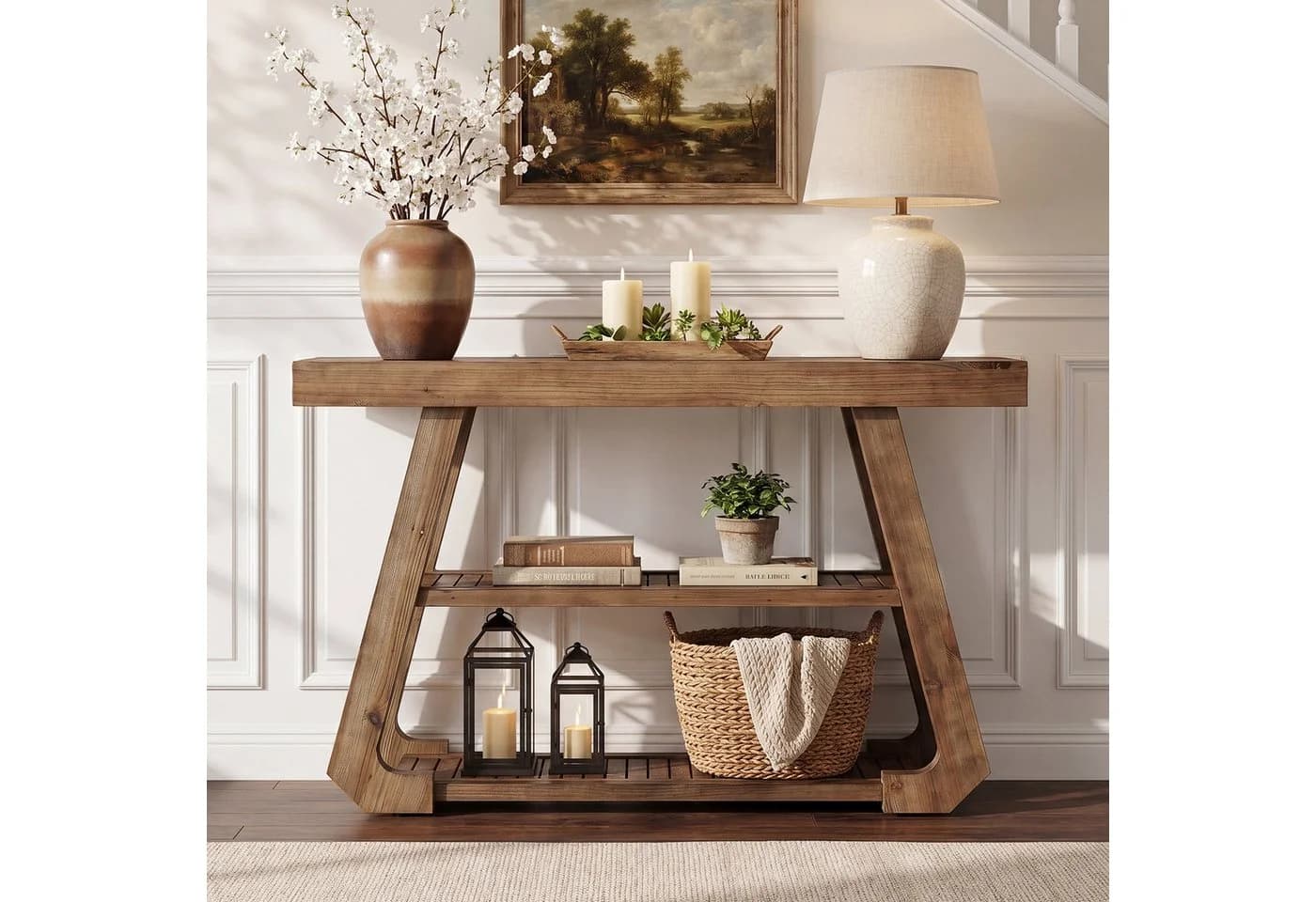 Tribesigns Konsolentisch 105 cm Massivholz Landhausstil Braun - Bild 5