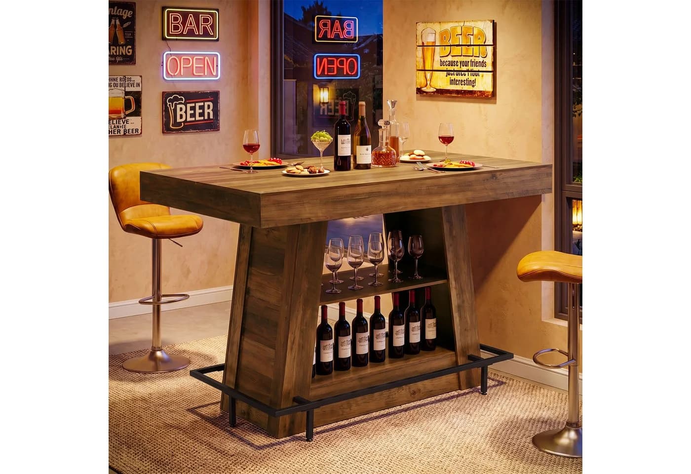 Tribesigns Bartisch Stehtisch 120 cm mit Stauraum und Fußablage