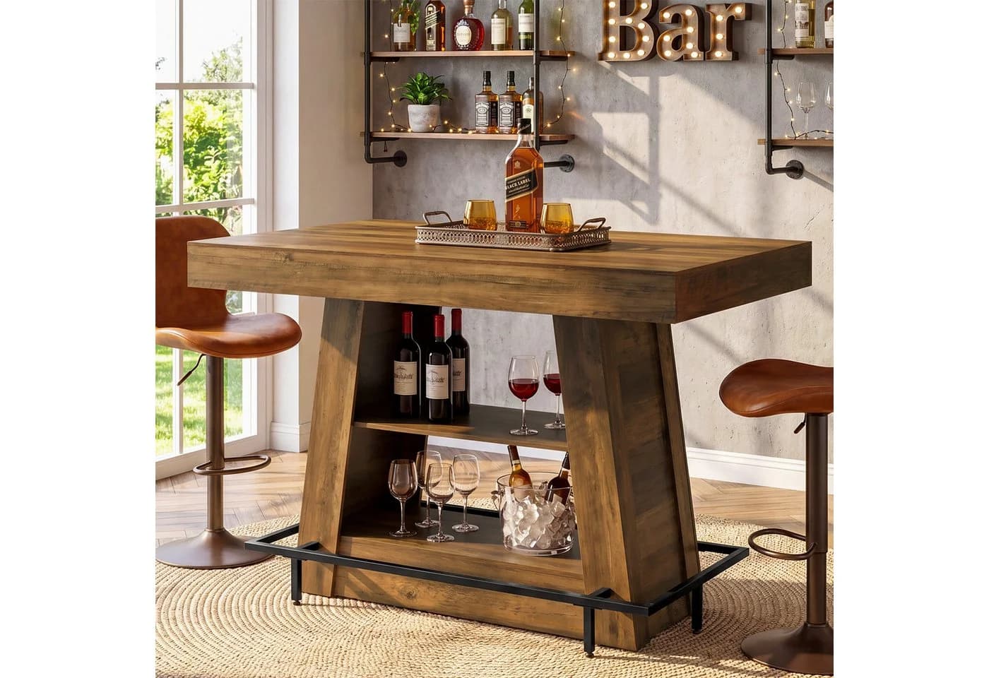 Tribesigns Bartisch Stehtisch 120 cm mit Stauraum und Fußablage - Bild 2