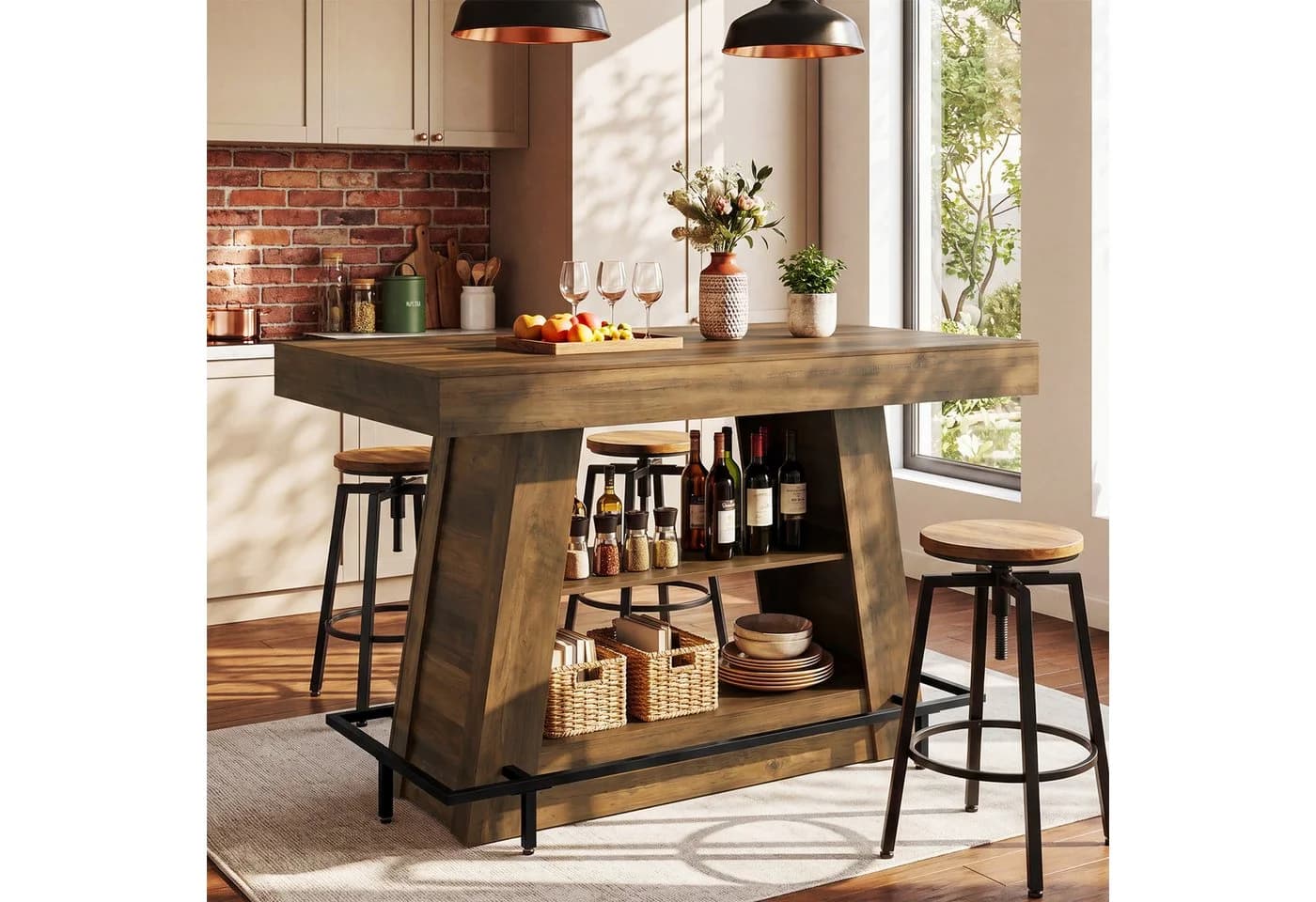 Tribesigns Bartisch Stehtisch 120 cm mit Stauraum und Fußablage - Bild 4