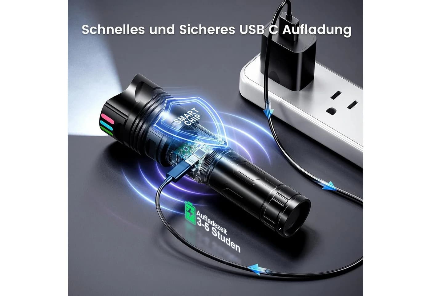 Forrlite LED Taschenlampe Aufladbar, Extrem Hell Zoombares Taschenlampe Schwarz - Bild 4
