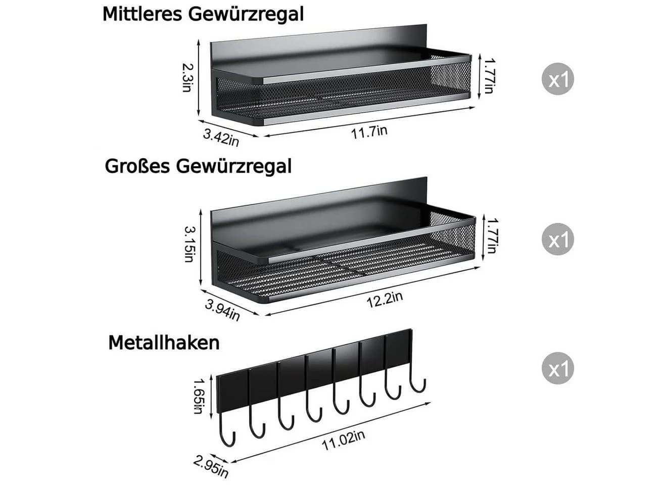 Forrlite Magnetisches Gewürzregal mit 8 Haken Schwarz