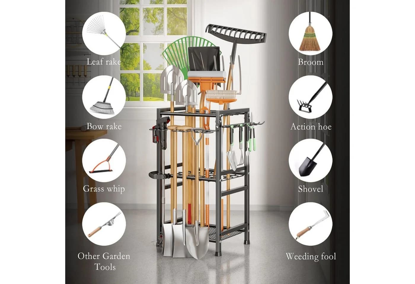 Forrlite Gartengerätehalter mit Haken, Aufbewahrungsregal, Kohlenstoffstahl - Bild 4
