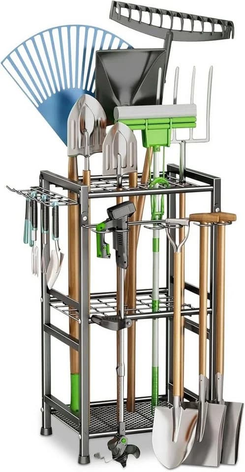 Toomoke Gartengerätehalter mit Haken, Aufbewahrungsregal Kohlenstoffstahl - Bild 2