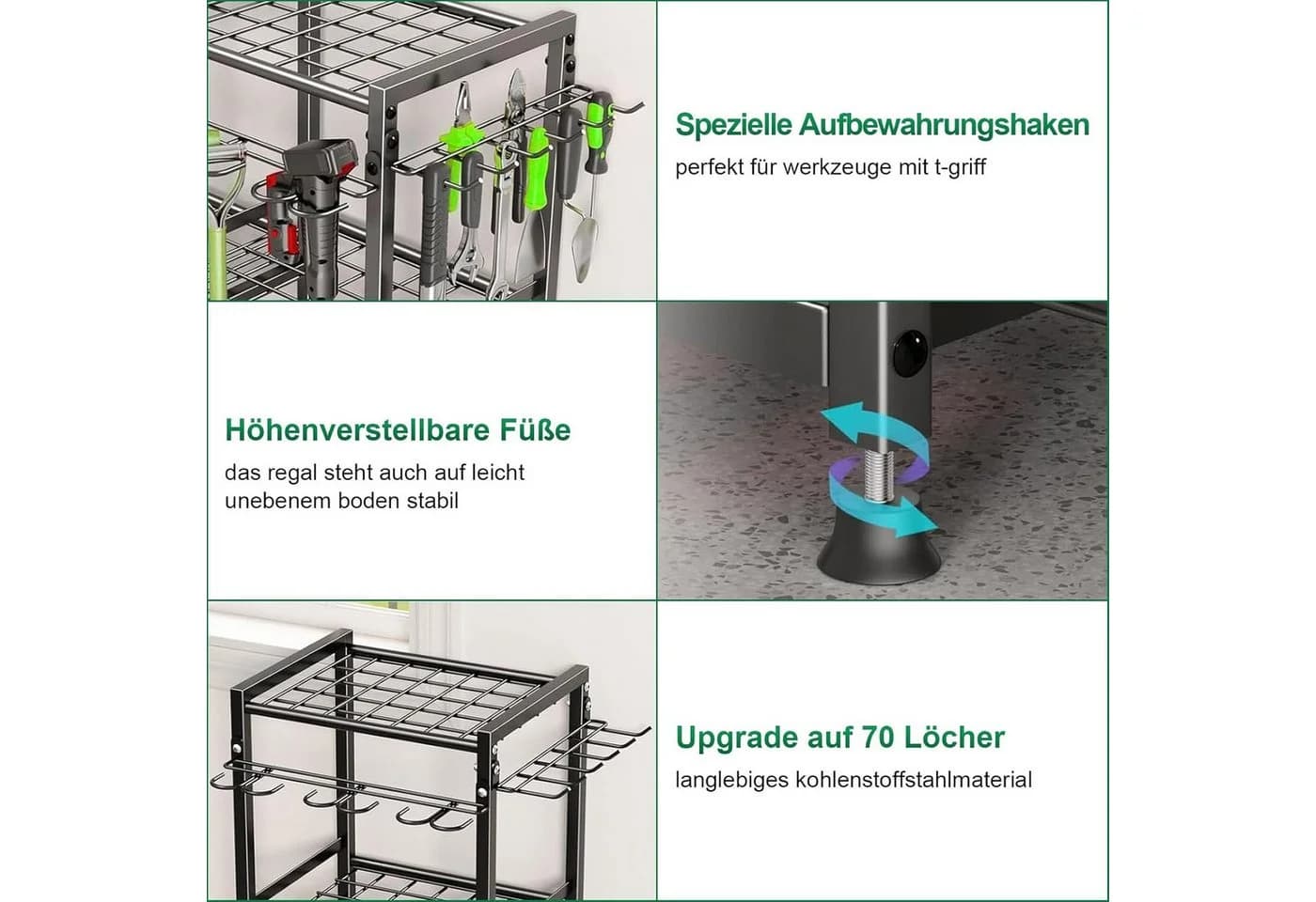 Toomoke Gartengerätehalter mit Haken, Aufbewahrungsregal Kohlenstoffstahl - Bild 5