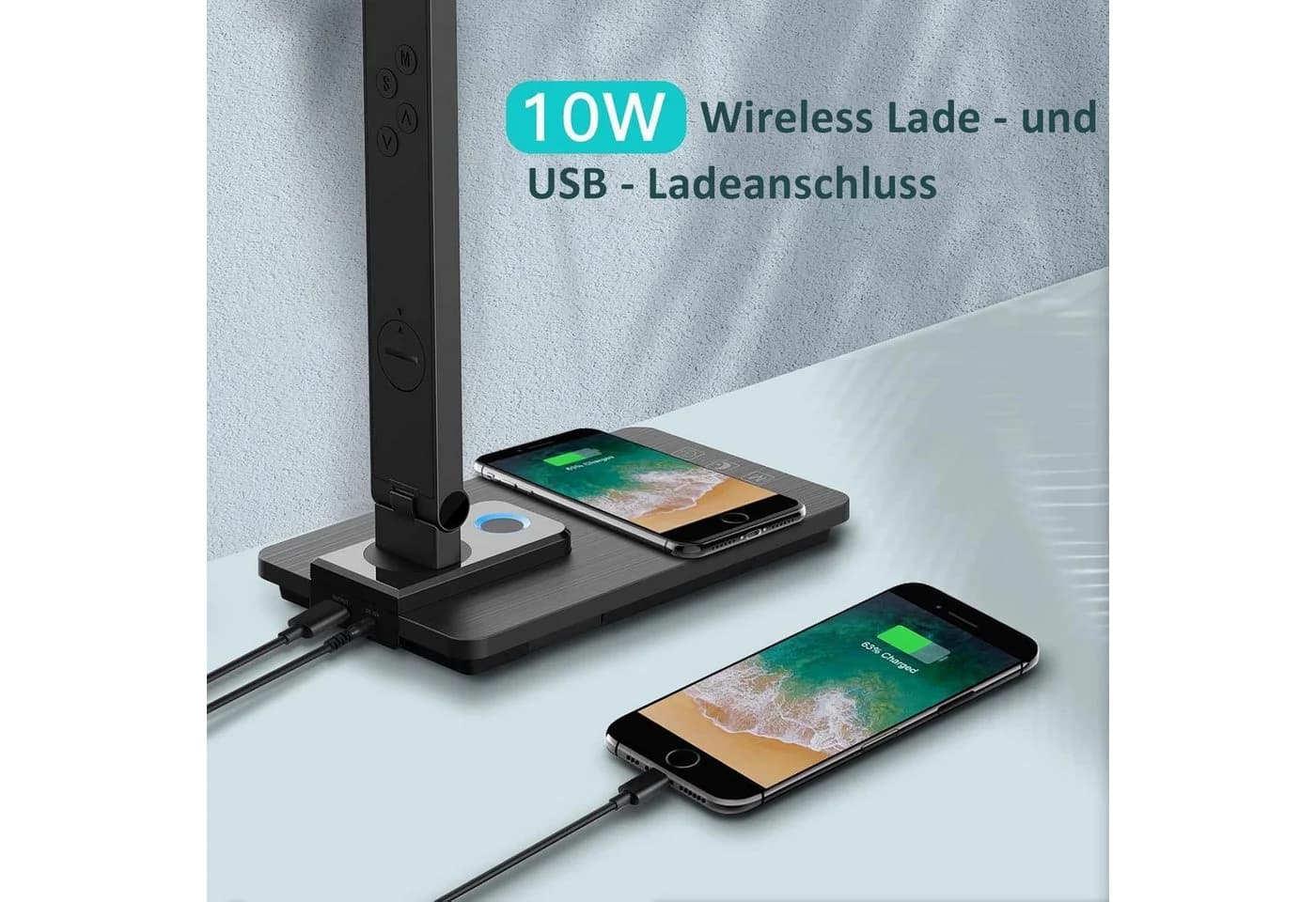 Toomoke LED Schreibtischlampe 3 Lichtfarben Dimmbar Kabelloses Laden USB - Bild 3