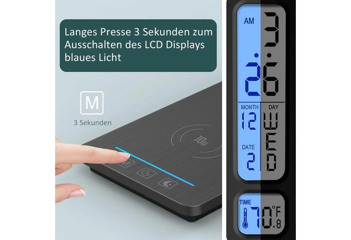 Toomoke LED Schreibtischlampe 3 Lichtfarben Dimmbar Kabelloses Laden USB - Bild 4