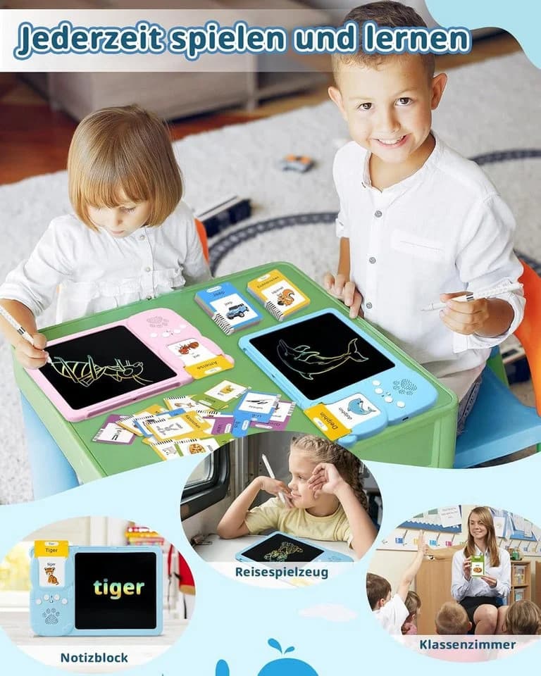 ibettertec Lernspielzeug Sprechende Flash-Karten 510 Wörter mit LCD Schreibtablett