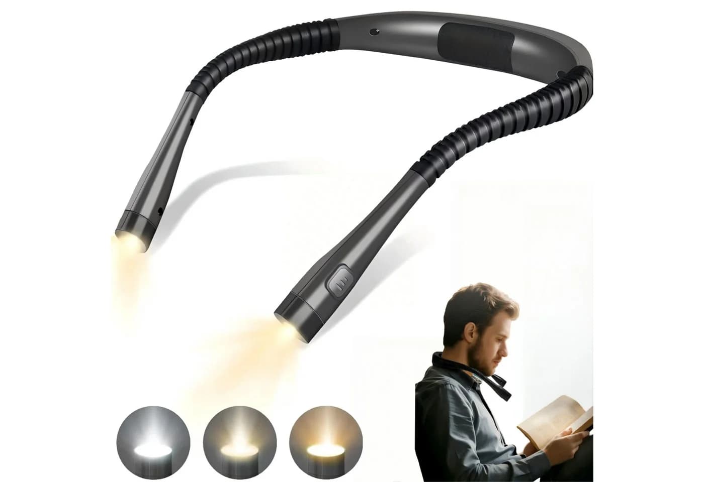 Toomoke LED Halslampe Schwarz 3 Farben 3 Helligkeiten USB-C - Bild 2