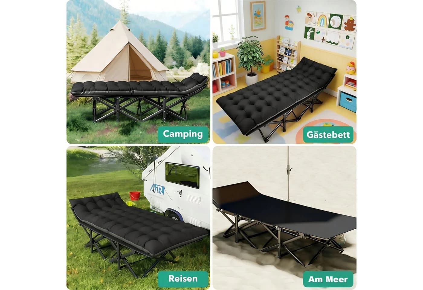 Toomoke Klappbett Camping Bett 188x71x37 cm Outdoor Garten