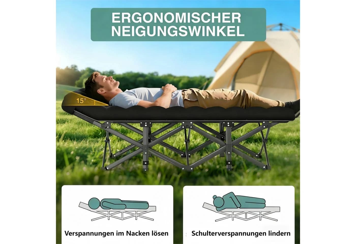 ibettertec Klappbett Camping Bett mit Matratze 200KG Belastbar - Bild 5