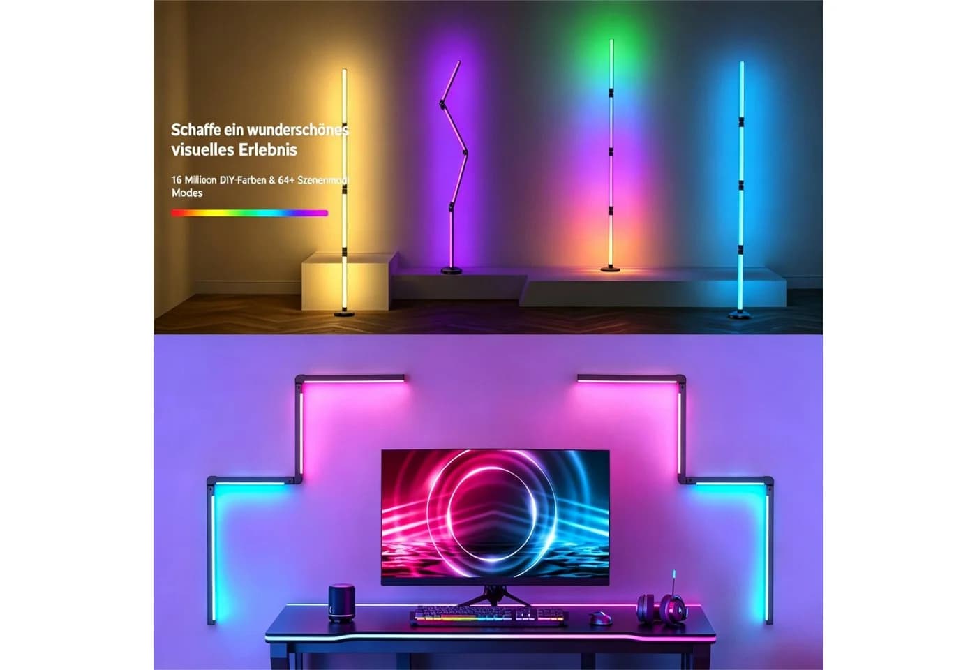 ibettertec LED Stehlampe RGB dimmbar mit App-Steuerung