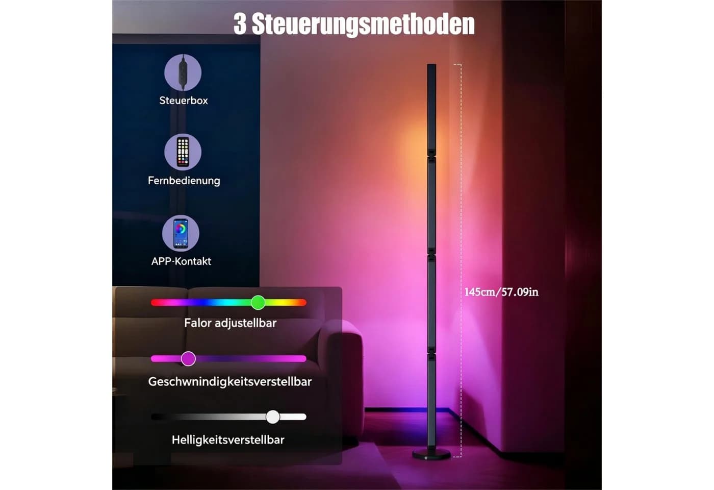 Toomoke LED Stehlampe Faltbar RGBICWW mit App-Steuerung - Bild 5