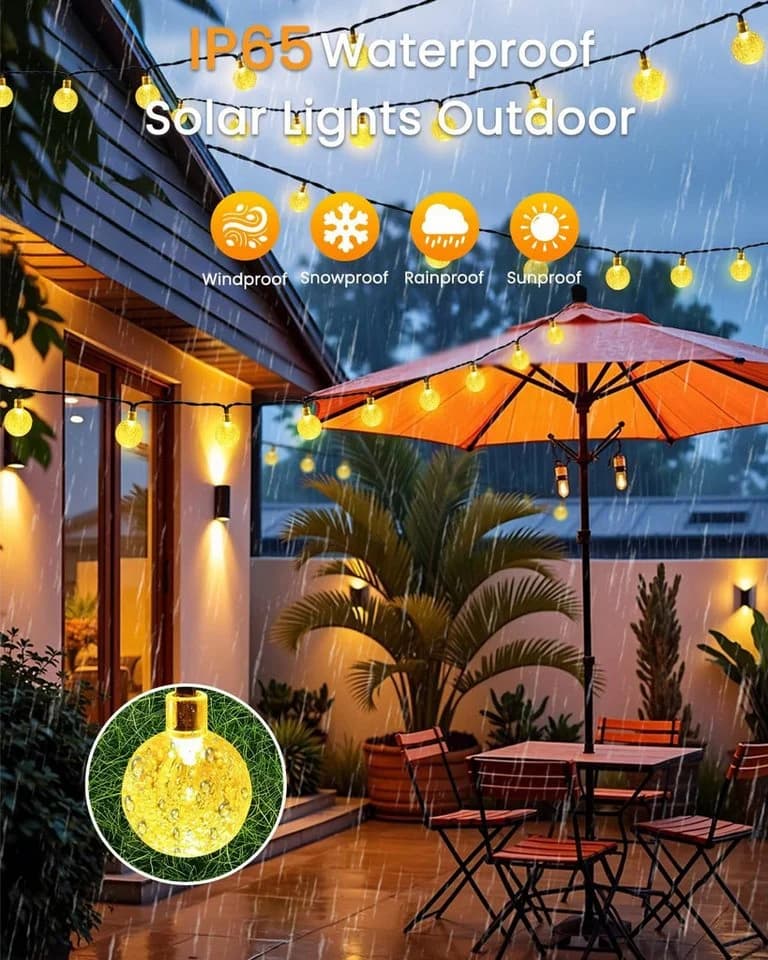 ibettertec LED Solarleuchte Lichterkette 12m 100LEDs Warmweiß Fernbedienung - Bild 4
