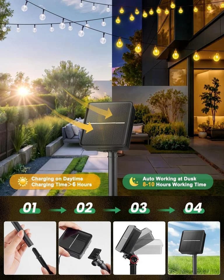 ibettertec LED Solarleuchte Lichterkette 12m 100LEDs Warmweiß Fernbedienung - Bild 5