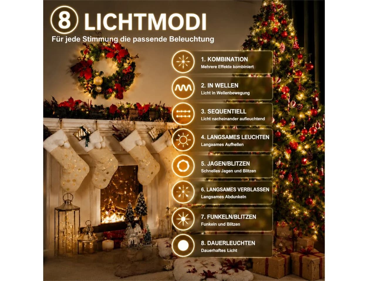 ibettertec LED-Lichterkette 12m mit Fernbedienung, 100 LEDs, Warmweiß - Bild 4