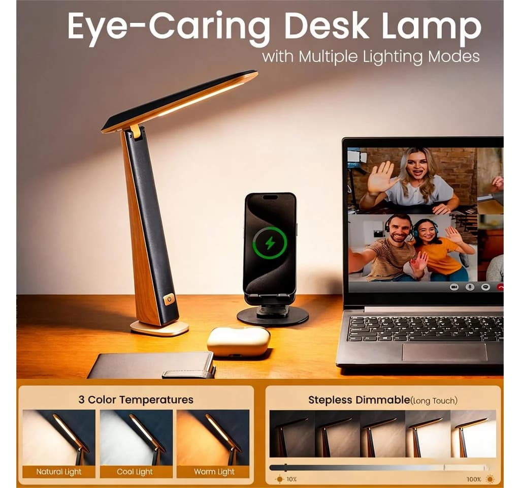 Toomoke LED Schreibtischlampe Schwarz Faltbar USB-ladbar - Bild 1